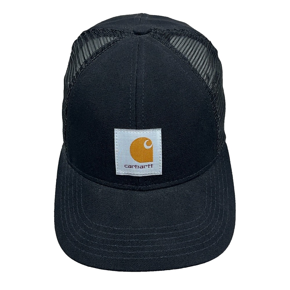 Vintage Carhartt Trucker Hat Cap Snapback Black A73 Made In USA 90s Mesh Canvas